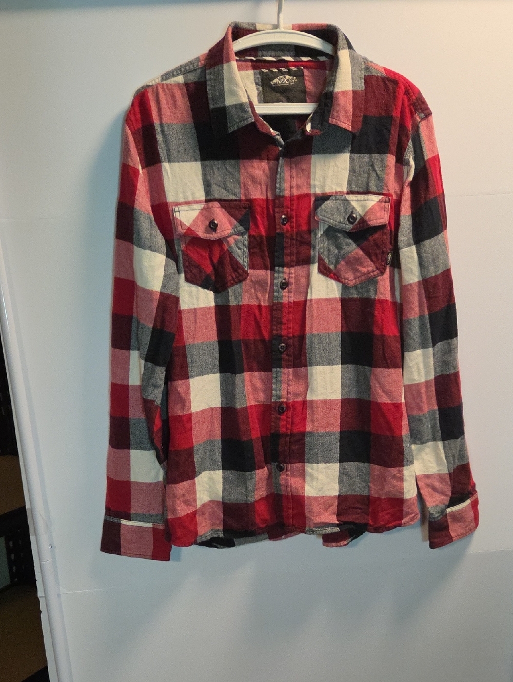 Vans Red Black Plaid Flannel Shirt Button Down Pocket L